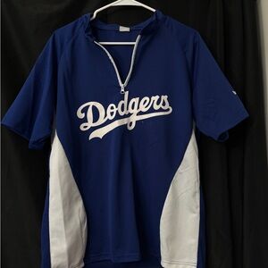 Blue and White Dodgers Quarter Zip-Up Shirt - M